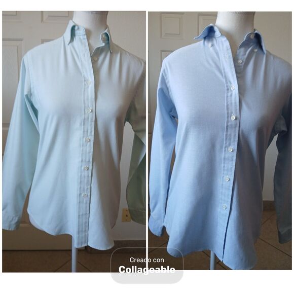 L.L. Bean Freeport Maine Set 2 Womens Blouse Shirt Blue Green Button Up  Size 6 - Picture 1 of 16